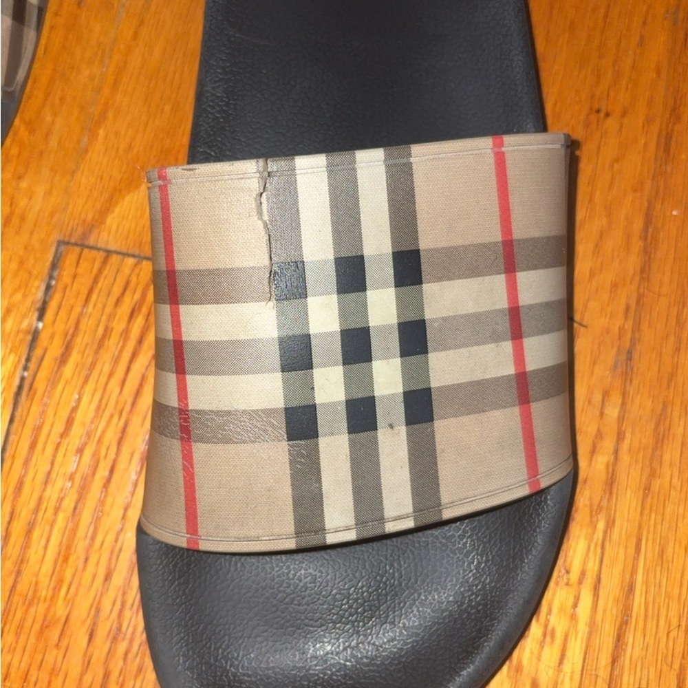 Burberry Black and Tan Plaid Slides - Picture 3 of 6